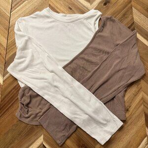 Criss Cross Long Sleeve Top White and Tan